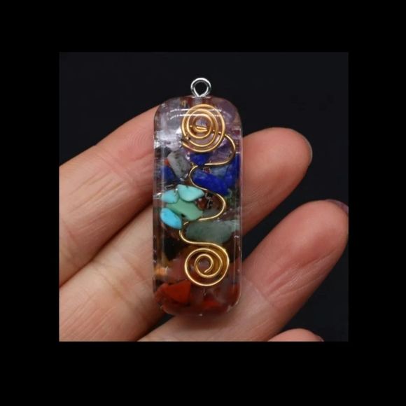 Sterling Silver 925 7 chakras stones inside resin copper infinity design boho - Picture 1 of 5